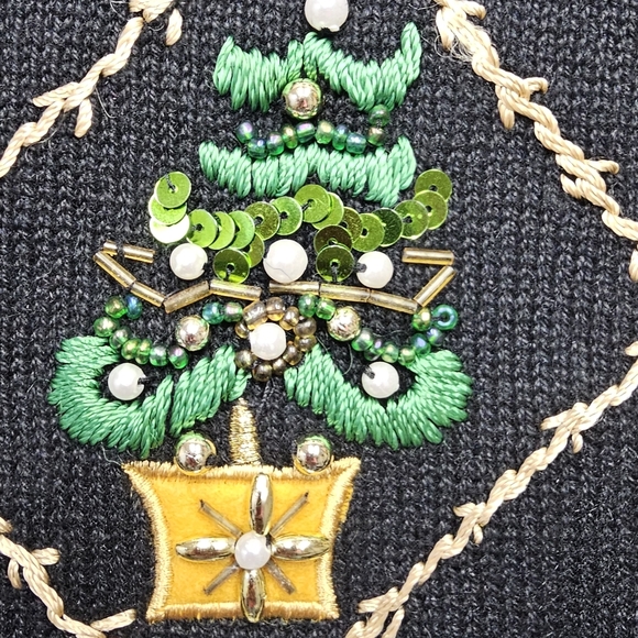 OHI Vintage Christmas Embroidered Cardigan Faux Fur Collar Button Front Size XL - Picture 14 of 14